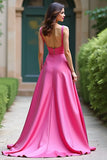 Fucsia Spaghetti Straps Guaina Abito da Cerimonia con Spacco