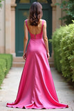 Fucsia Spaghetti Straps Guaina Abito da Cerimonia con Spacco