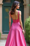 Fucsia Spaghetti Straps Guaina Abito da Cerimonia con Spacco