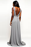 Abito da sposa lungo con scollo a V grigio con scollo a V