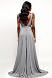 Abito da sposa lungo con scollo a V grigio con scollo a V