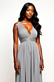 Abito da sposa lungo con scollo a V grigio con scollo a V
