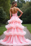 Rosa A Line Sweetheart Tiered Abito da ballo lungo in tulle con volant
