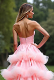Rosa A Line Sweetheart Tiered Abito da ballo lungo in tulle con volant