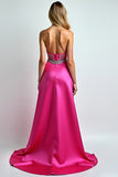 Scintillante fucsia una linea di paillettes Sweetheart lungo abito da ballo con fessura