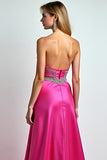 Scintillante fucsia una linea di paillettes Sweetheart lungo abito da ballo con fessura
