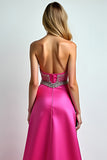 Scintillante fucsia una linea di paillettes Sweetheart lungo abito da ballo con fessura