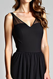 Nero Spaghetti Straps A Line Plissettato Abito da damigella d'onore lungo