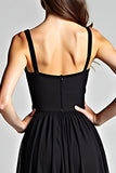 Nero Spaghetti Straps A Line Plissettato Abito da damigella d'onore lungo