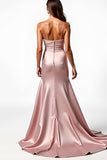 Dusty Rose Spaghetti Straps sirena plissettato Abito da Cerimonia con fessura