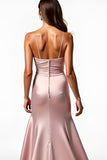 Dusty Rose Spaghetti Straps sirena plissettato Abito da Cerimonia con fessura