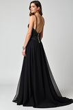 Spaghetti Straps Sparkly Nero A Line Abito Lungo Formale