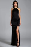 Sirena Halter Backless Abito Nero Con Spacco