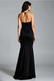 Sirena Halter Backless Abito Nero Con Spacco