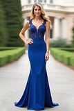 Royal Blue Appliqued Mermaid con scollo a V Madre Del Vestito Da Sposa