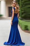 Royal Blue Appliqued Mermaid con scollo a V Madre Del Vestito Da Sposa