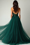 Verde scuro una linea Sweetheart senza spalline tulle abito lungo da ballo con fessura