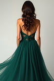 Verde scuro una linea Sweetheart senza spalline tulle abito lungo da ballo con fessura