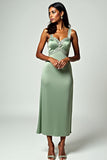 Guaina Dusty Sage Spaghetti Straps Abito lungo da damigella d'onore