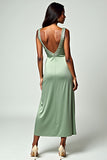 Guaina Dusty Sage Spaghetti Straps Abito lungo da damigella d'onore