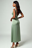Guaina Dusty Sage Spaghetti Straps Abito lungo da damigella d'onore