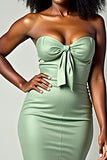 Dusty Sage Matte Satin Mermaid Abito da ballo lungo senza spalline