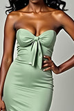 Dusty Sage Matte Satin Mermaid Abito da ballo lungo senza spalline