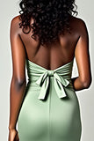 Dusty Sage Matte Satin Mermaid Abito da ballo lungo senza spalline