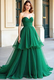 Verde Organza A Line Sweetheart plissettato Abito da Cerimonia