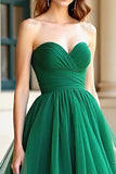 Verde Organza A Line Sweetheart plissettato Abito da Cerimonia