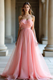 Rosa Organza A Line Sweetheart Ruffles A Line Abito da Cerimonia