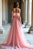 Rosa Organza A Line Sweetheart Ruffles A Line Abito da Cerimonia