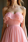 Rosa Organza A Line Sweetheart Ruffles A Line Abito da Cerimonia