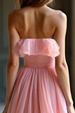 Rosa Organza A Line Sweetheart Ruffles A Line Abito da Cerimonia