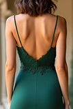 Guaina verde scuro Spaghetti Straps Matte Satin Abito da Cerimonia