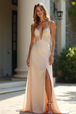 Guaina Champagne Stretch Raso Spaghetti Straps Abito lungo da ballo