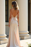 Guaina Champagne Stretch Raso Spaghetti Straps Abito lungo da ballo