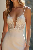 Guaina Champagne Stretch Raso Spaghetti Straps Abito lungo da ballo