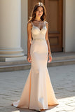 Sirena Champagne Matte Satin Abito lungo da ballo