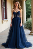 A Line Navy senza spalline pizzo lungo Abito da Cerimonia