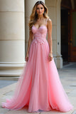 A Line Spaghetti Straps Abito lungo da ballo in pizzo rosa