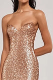 Sparkly Champagne Mermaid senza spalline paillettes lungo abito da ballo con fessura