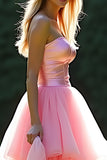 Rosa A-Line senza spalline volant tulle abito lungo da ballo
