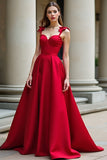Rosso A-Line Papillon Spaghetti Straps Satin Abito lungo da ballo