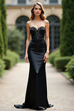 Sparkly Black Mermaid senza spalline raso lungo Abito da Cerimonia con strass