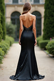 Sparkly Black Mermaid senza spalline raso lungo Abito da Cerimonia con strass