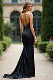 Sparkly Black Mermaid senza spalline raso lungo Abito da Cerimonia con strass