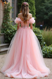 Abito da ballo rosa Off the Spalla Increspature Tulle Abito lungo da ballo