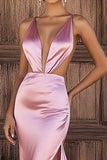 Rosa con scollo a V guaina Cut Out abito da ballo lungo con fessura