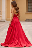 Rosso A Line Lace Sweetheart lungo Abito da Cerimonia con fessura